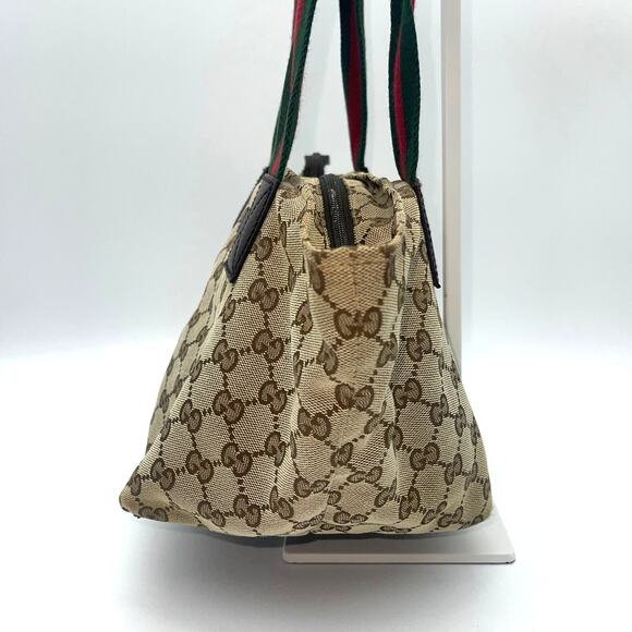 GUCCI Bag Canvas Sherry Web Line Tote GG Beige Red Green 131228 - Picture 9 of 16